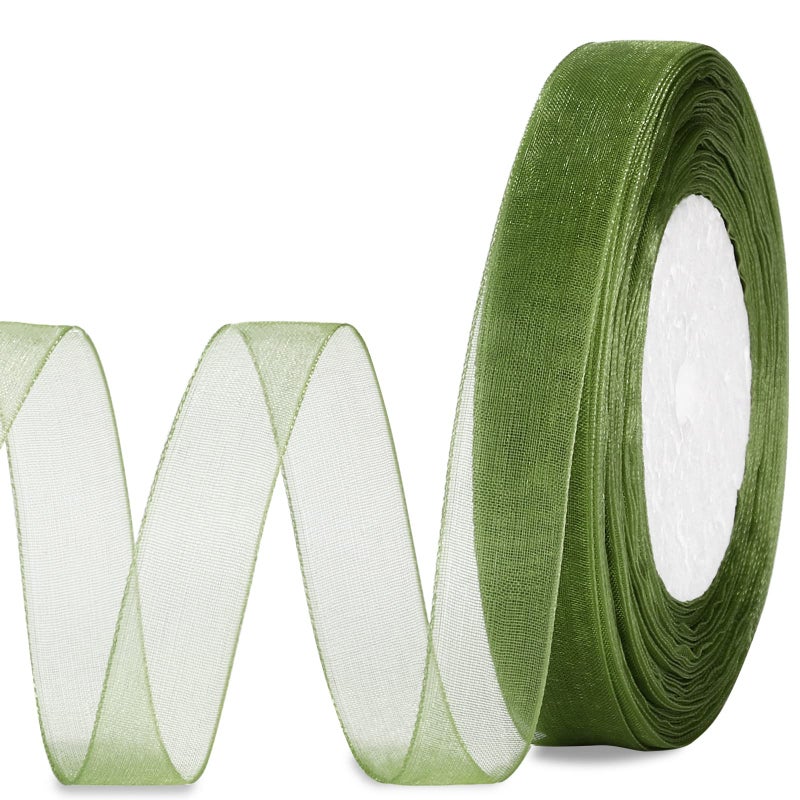 molshine 50 Yards x 5/8 Inch Shimmer Sheer Organza Ribbon,Chiffon Fabric Ribbons for Bouquets Garland,Bowknot,Wedding,Gift Wrapping,Hair,Crafts,Decoration (Green, 5/8") - Image 1
